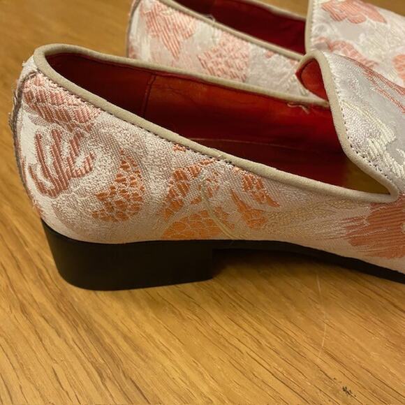 Dress Loafers Size EU 39 Mens 7 Womens 9 Slip on Embroidered Pink Jacquard Shoes - Picture 8 of 9